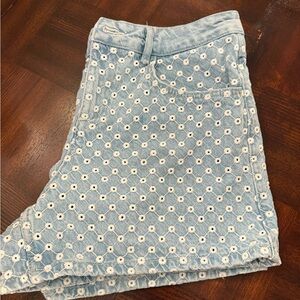 Zara Light Blue Jean Shorts with White Eyelet Design